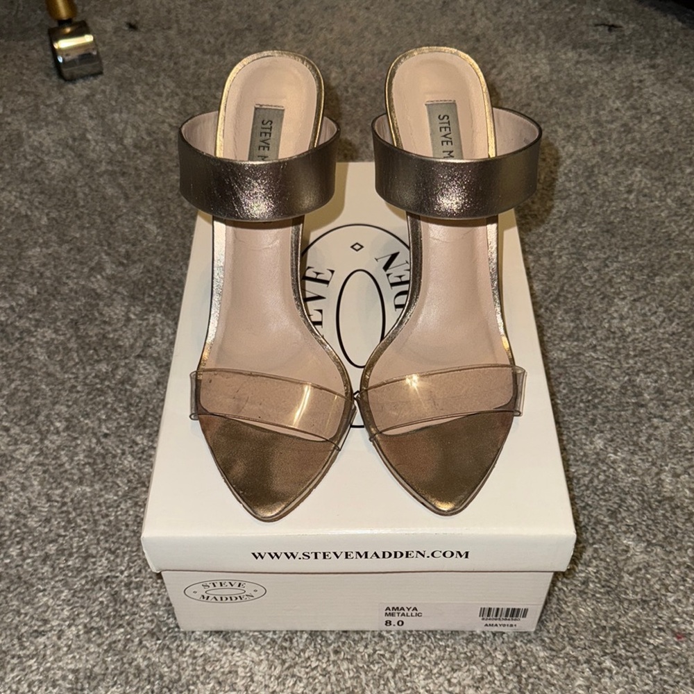 Steve Madden Metallic Heels with clear toe strap